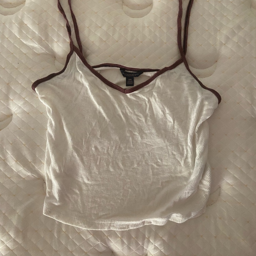 Aeropostale White Camisole with Brown Trim